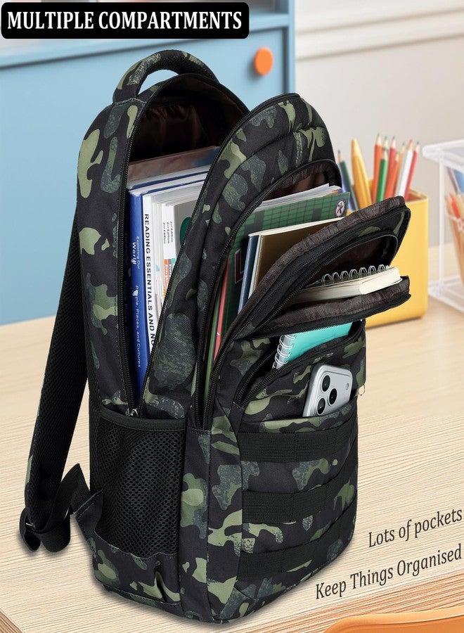 JIANYA Boys Backpack Kids School Backpack Big Student Laptop Backpack Middle School Bookbag Teen Boy Travel Daypack, 17.7 IN Camo Green - Image 2
